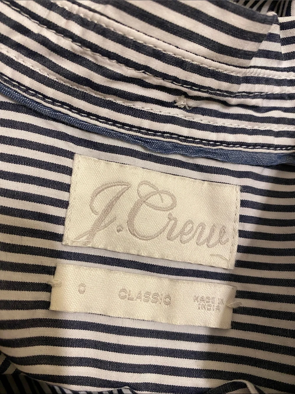 J. Crew Slim Stripe Button-Down Shirt in Navy and White. Style AW248 Size 0